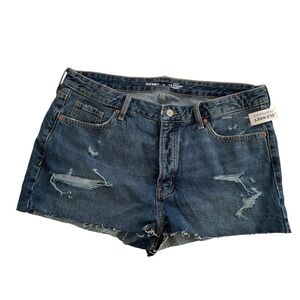 Old Navy O.G Straight Short Sz16 Blue Denim Button Fly Cowgirl Distressed Retro